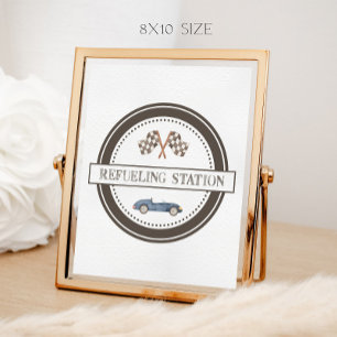 Refueling Station Navy Blue Race Car Sign