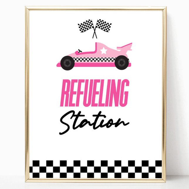 Refueling Station Pink Race Car Drink Table Sign (Creator Uploaded)