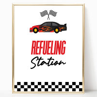 Refueling Station Red Race Car Drink Table Sign