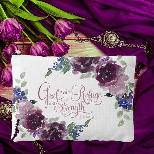 Refuge and strength purple floral  accessory pouch