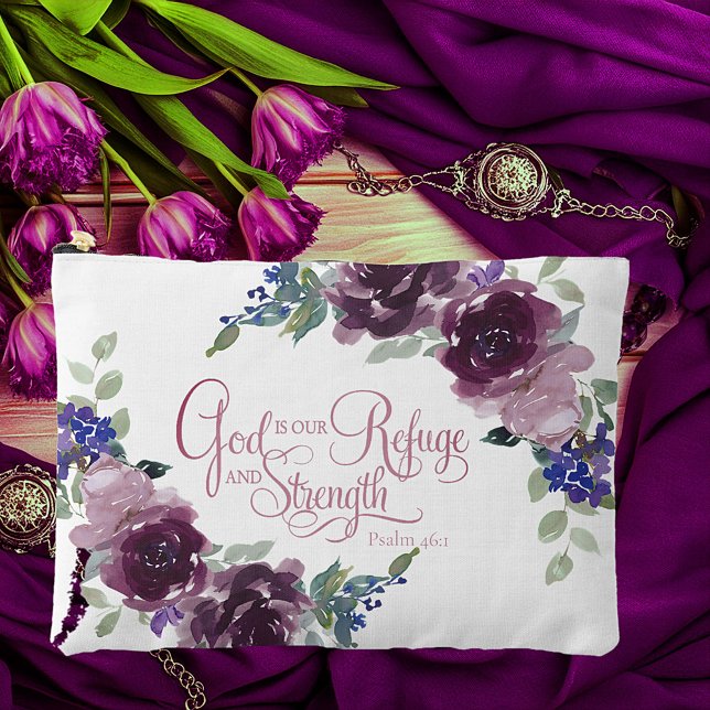 Refuge and strength purple floral  accessory pouch (Creator Uploaded)