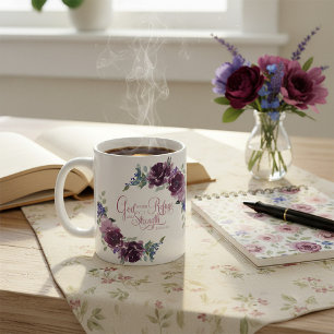 Refuge and strength purple floral coffee mug