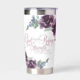 Refuge and strength purple floral insulated tumbler