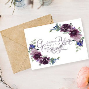 Refuge and strength purple floral  note card