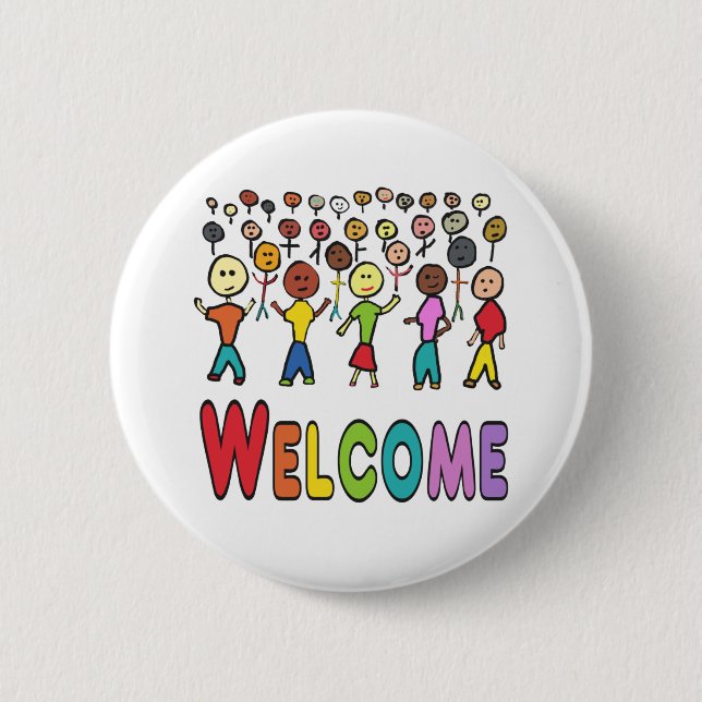 Refugees and Migrants Welcome 6 Cm Round Badge (Front)