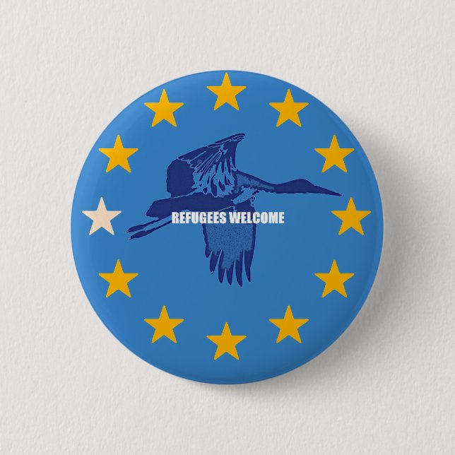 refugees welcome 6 cm round badge (Front)
