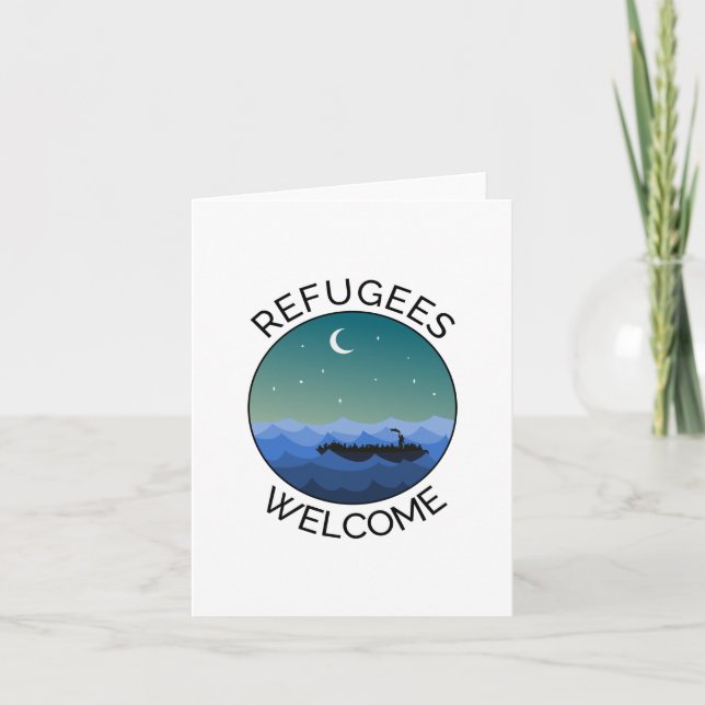 Refugees Welcome Boat Sea Rescue Justice Peace Card (Front)