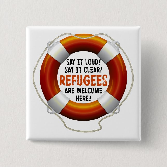 Refugees Welcome Square Button (Front)