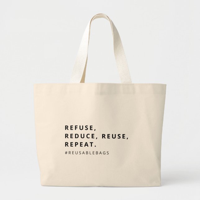 REFUSE, REDUCE, REUSE, REPEAT. Eco-Friendly Large Tote Bag (Front)