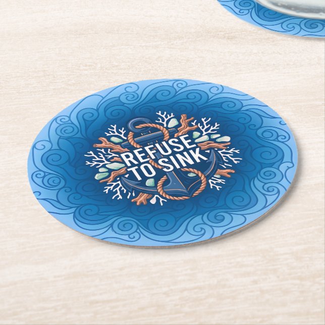 Refuse To Sink Round Paper Coaster (Angled)