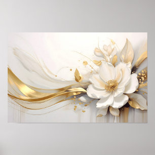 Regal Abstraction: A White Rose Embracing Golden Poster