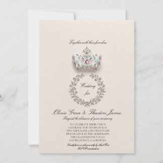 Regal Amethyst & Teal Jewelled Crown with Floral Invitation