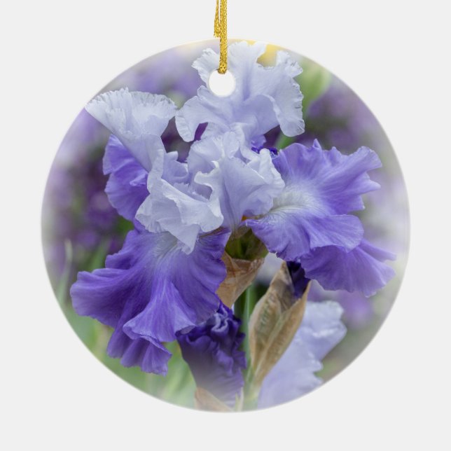 Regal Bearded Iris - Purple & White Ceramic Tree Decoration (Back)