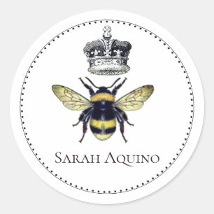 Regal Bee And Crown Custom Name Bookplate Classic Round Sticker