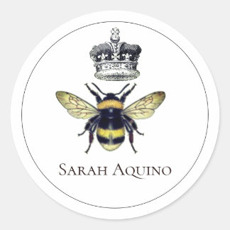 Regal Bee And Crown Custom Name Classic Round Sticker