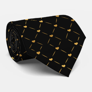 Regal Black and Gold Heart Motif Neck Tie 