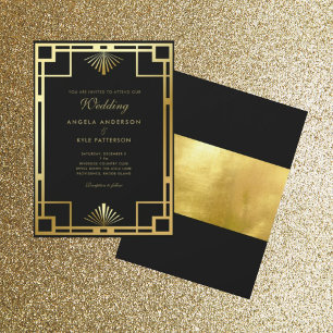 Regal Black and Gold Wedding Invitation