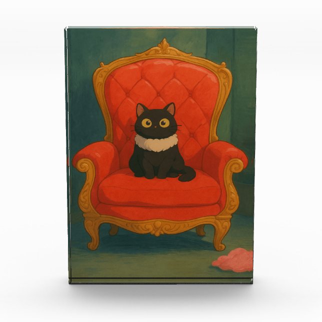 Regal Black Cat on Red Throne Photo Block (Front)