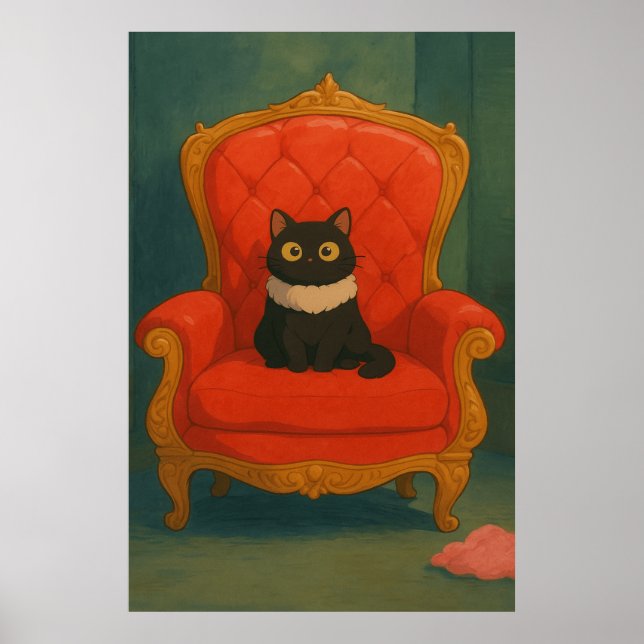 Regal Black Cat on Red Throne Poster (Front)