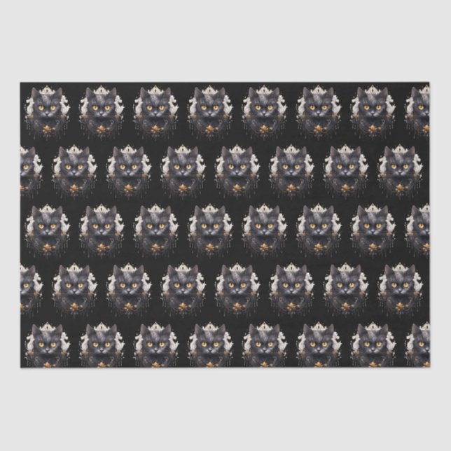 Regal Black Cat Rhinestones Pattern Halloween Tissue Paper (Front)