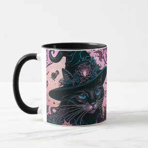 Regal Black Cat With Witches Hat Halloween Mug