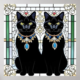 Regal Black Cats Stained Glass Jewellery Wall Art