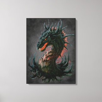 Regal Black Dragon Head - Full Colour Canvas Print