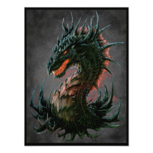 Regal Black Dragon Head - Full Colour Photo Print