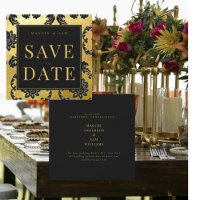 Regal Black & Gold Damask Wedding Save the Date