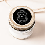 Regal Black | Vintage Baroque Frame Wedding Classic Round Sticker<br><div class="desc">These elegant and luxe wedding stickers feature a vintage line art frame with ornate baroque style. The design is white on a dark black background. Modern script calligraphy that says "thank you",  and classic text with your names,  make this a classy yet up-to-date contemporary choice for your wedding.</div>