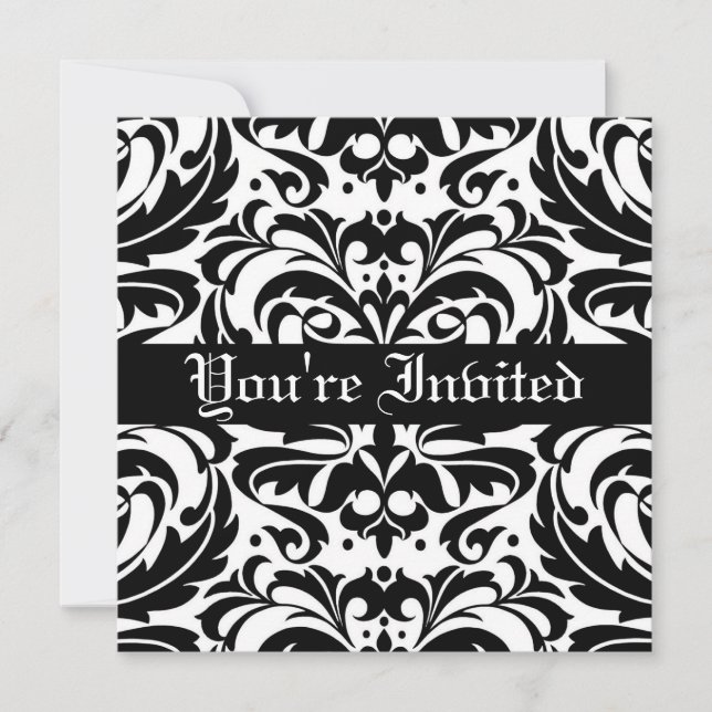 Regal Black & White Damask Scroll Invitation (Front)