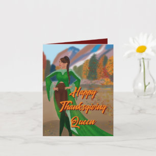 Regal Black Woman in Autumn Thanksgiving Card