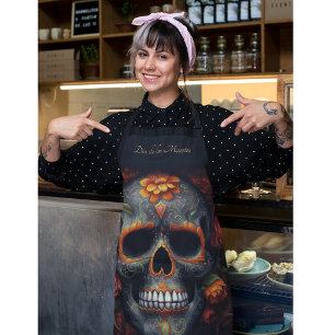 Regal Bloom Sugar Skull, custom Apron