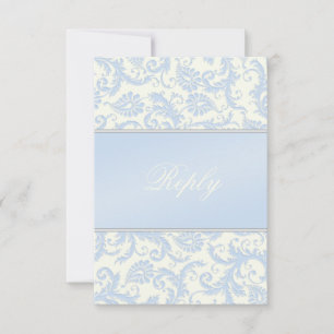 Regal Blue and Ivory Damask Reply Card