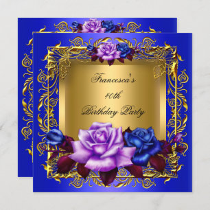 Regal Blue Lilac Roses Gold Elegant Birthday A Invitation