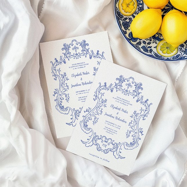 Regal Blue | Vintage Baroque Frame Wedding Invitation (Creator Uploaded)