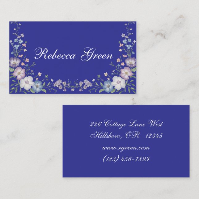 Regal Blue Vintage Elegance Garden Blooms Business Card (Front/Back)