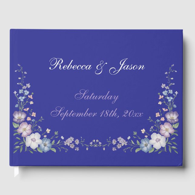 Regal Blue Vintage Elegance Garden Blooms Guest Book (Front)