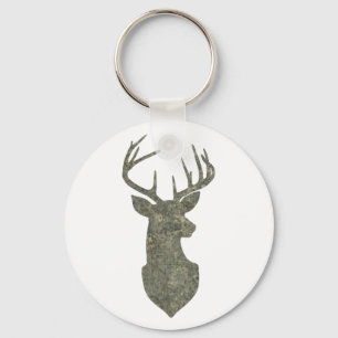 Regal Buck Trophy Deer Silhouette in Camouflage Key Ring