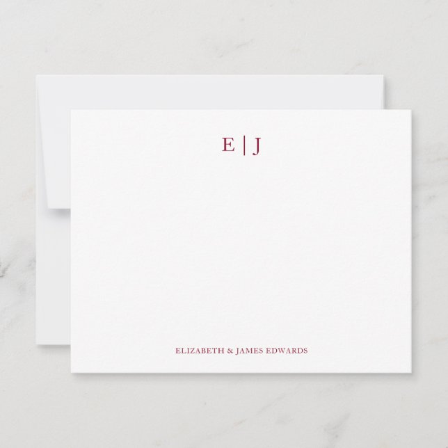 Regal Burgundy Red Monogram Initials Personalised Card (Front)