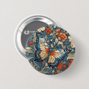 Regal Butterfly Amidst William Morris Floral 6 Cm Round Badge