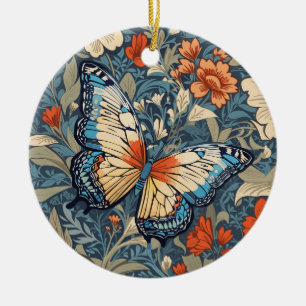 Regal Butterfly Amidst William Morris Floral Ceramic Tree Decoration