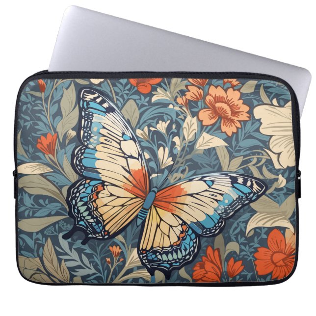 Regal Butterfly Amidst William Morris Floral Laptop Sleeve (Front)