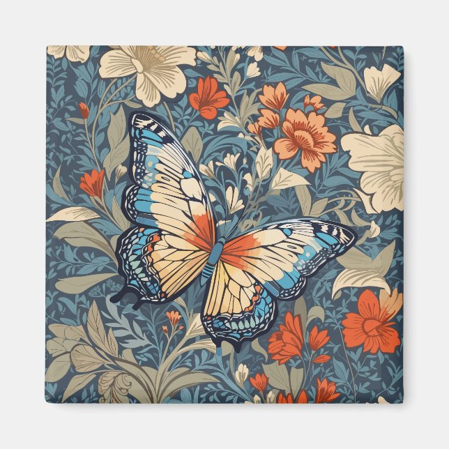 Regal Butterfly Amidst William Morris Floral Magnet (Front)