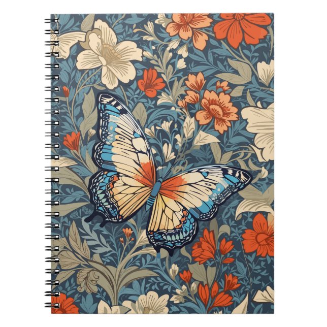 Regal Butterfly Amidst William Morris Floral Notebook (Front)