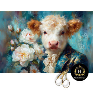 Regal Calf in Teal Brocade Decoupage Tissue Paper