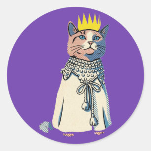 Regal Cat in Crown and Robe Vintage Pop Art Graphi Classic Round Sticker