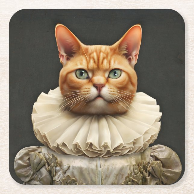 Regal Cat Square Paper Coaster (Front)
