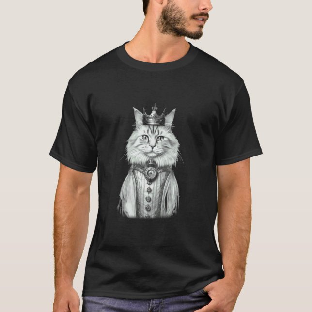 Regal Cat Wearing Crown T-Shirt (Front)