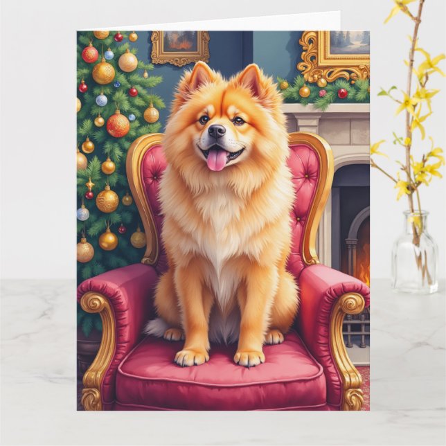 Regal Chow Chow by Grand Christmas Tree Holiday Card (Yellow Flower)